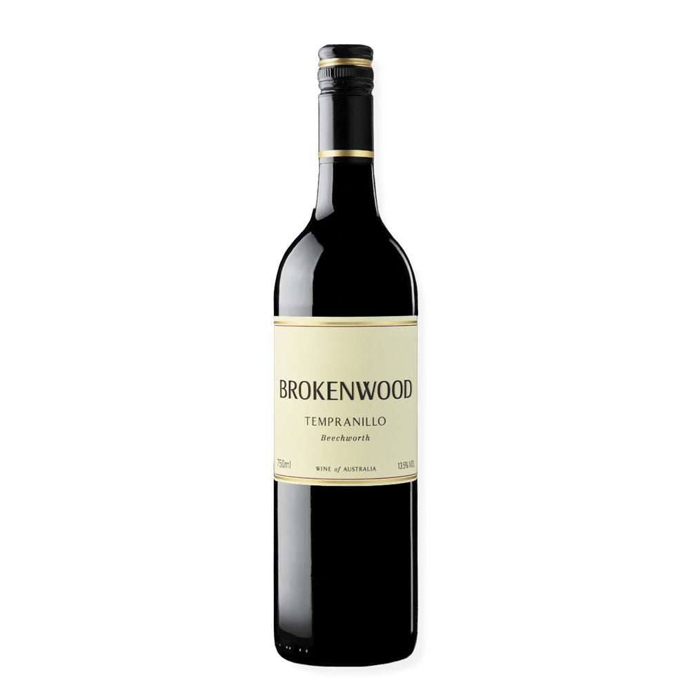 Brokenwood Tempranillo wine bottle on a white background